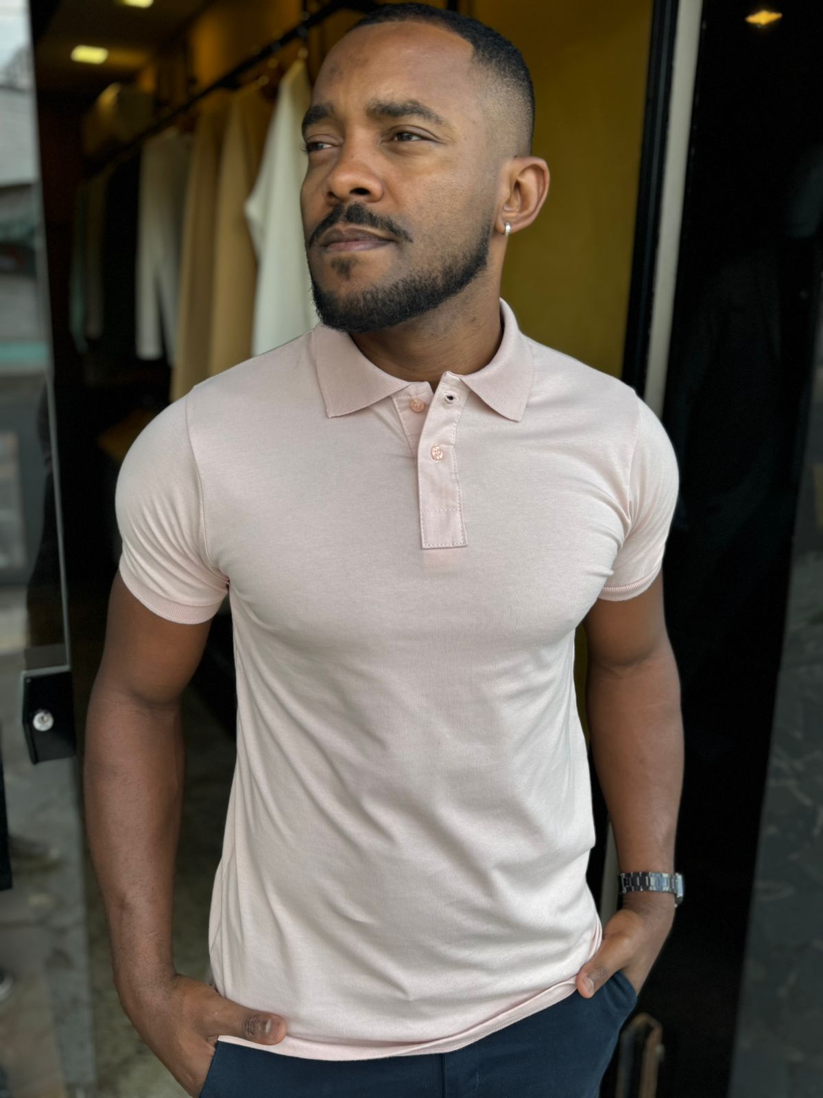 Polo Masculina Algodão com Elastano