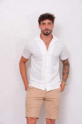 Camisa de botão texturizada respirável