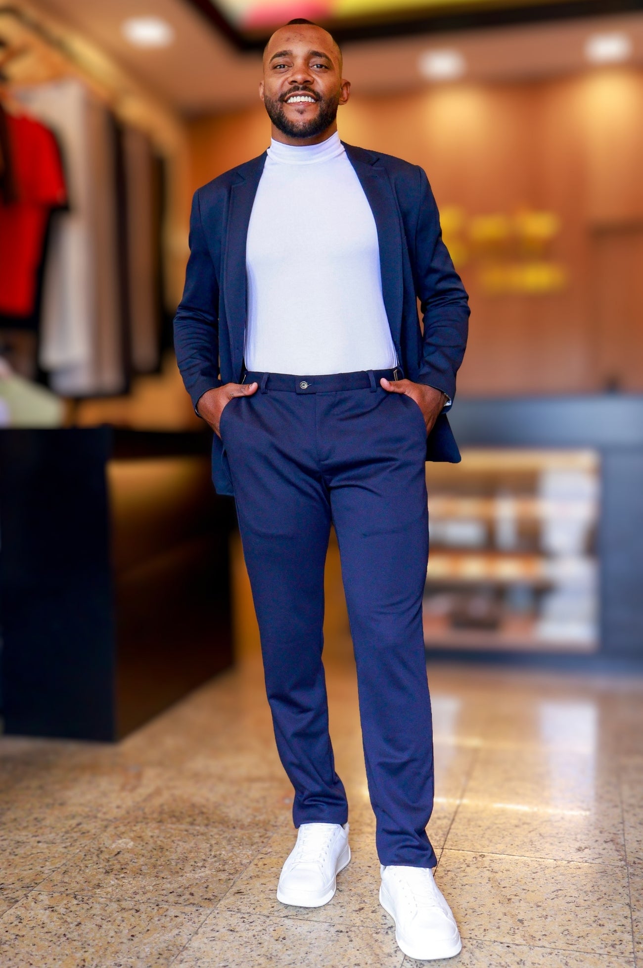 Costume Slim com Elastano Inteligente Azul Marinho