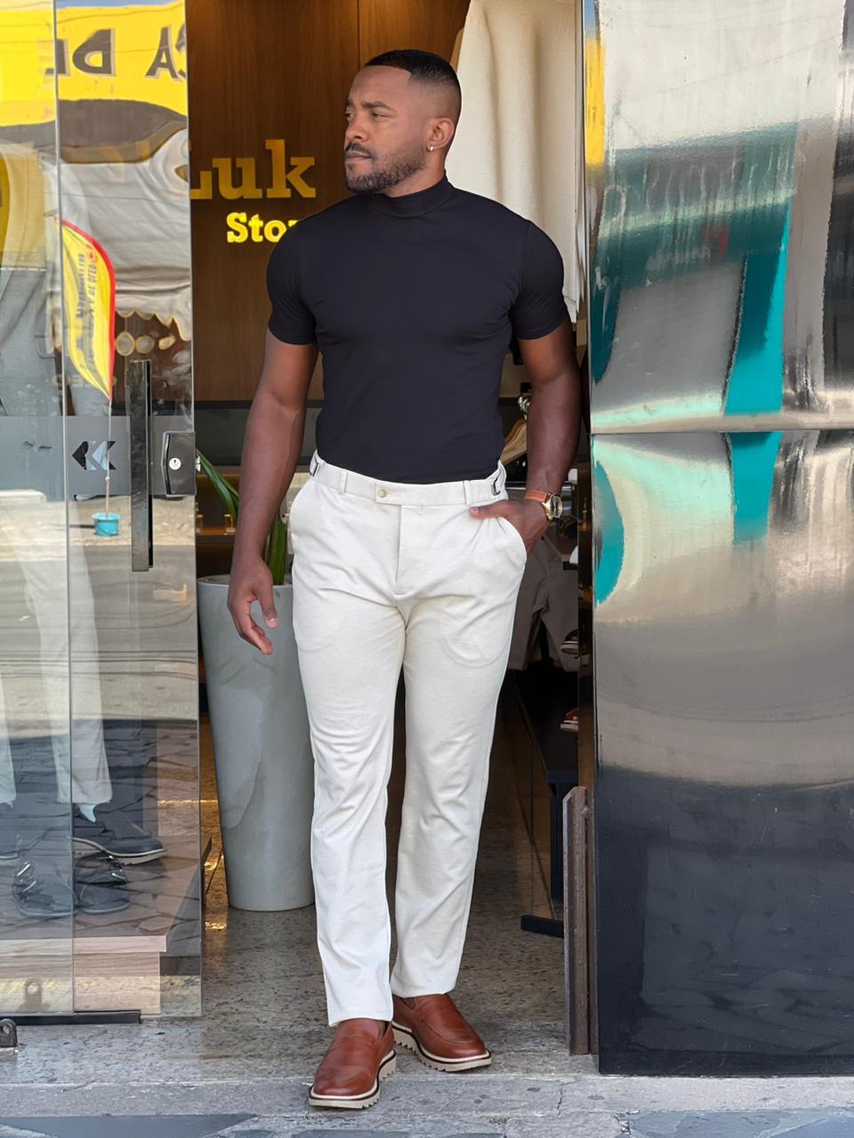 Blusa Masculina Gola Alta Slim em Algodão Premium e Elastano