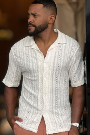 Camisa Texturizada em Laise Manga Curta