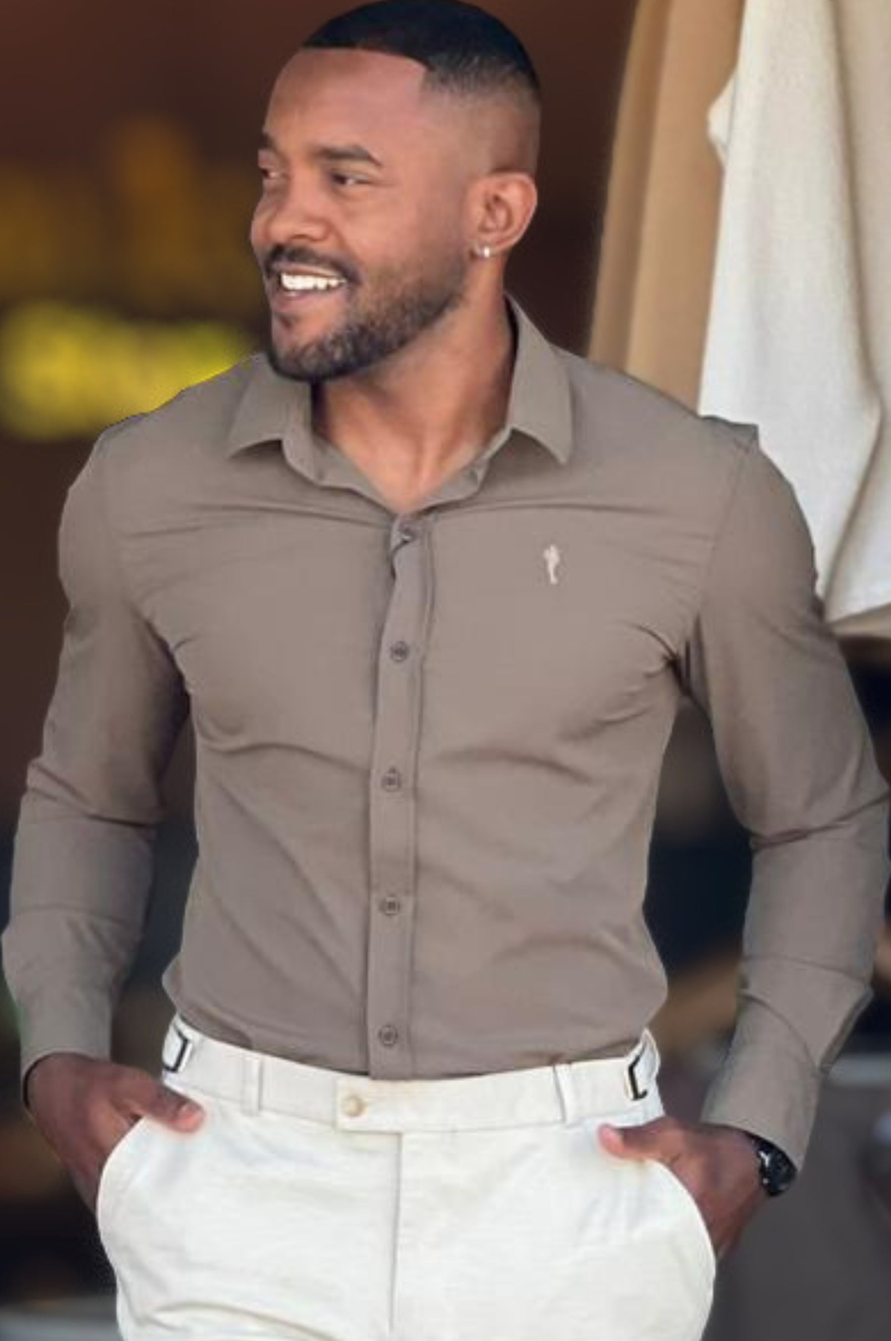 Camisa Social Slim Dry Fit com Elastano Cinza
