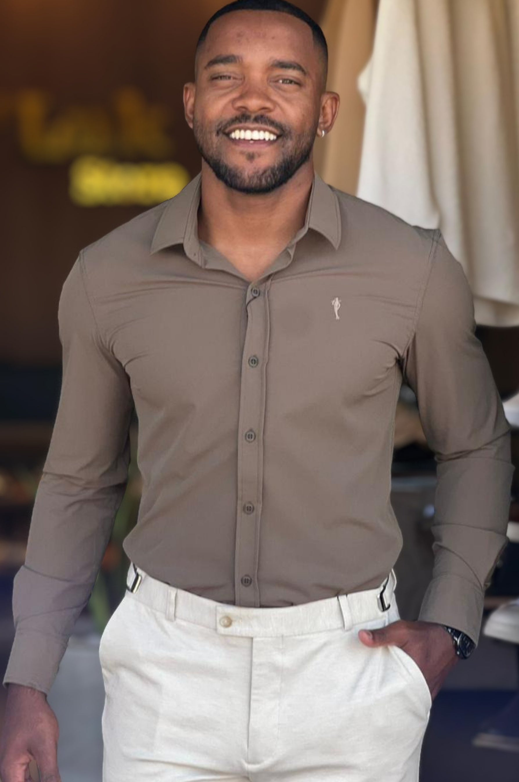 Camisa Social Slim Dry Fit com Elastano Cinza
