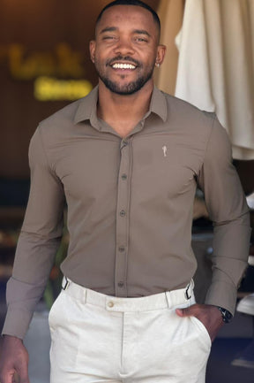 Camisa Social Slim Dry Fit com Elastano Cinza