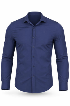 Camisa Social Slim Dry Fit com Elastano Azul Marinho