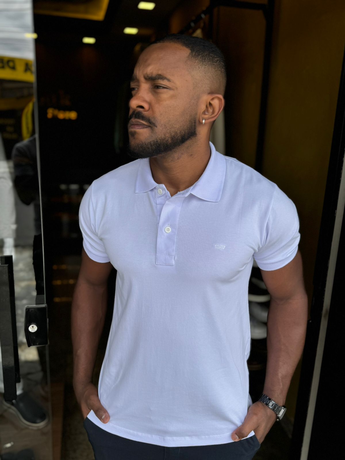 Polo Masculina Algodão com Elastano