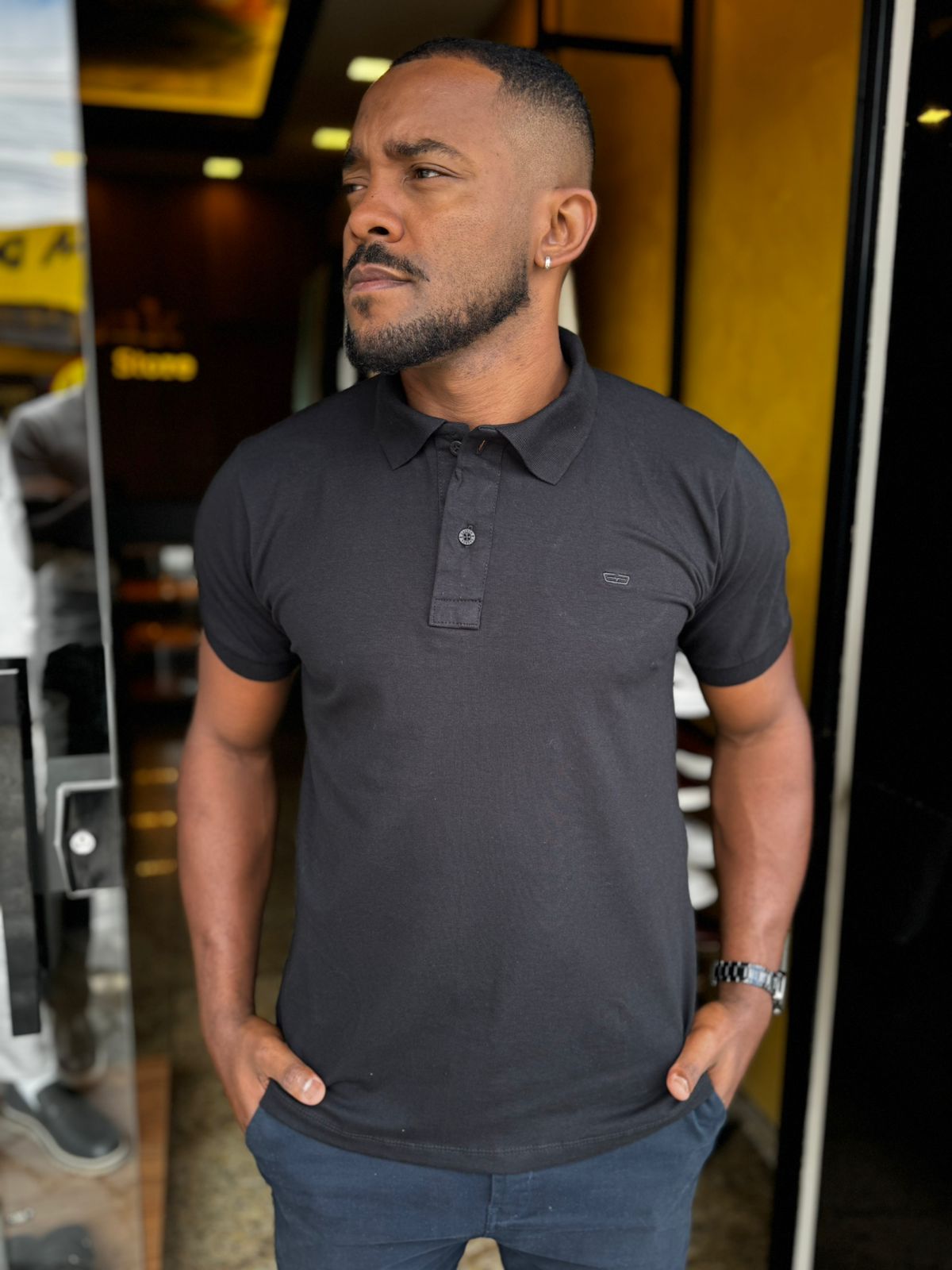 Polo Masculina Algodão com Elastano