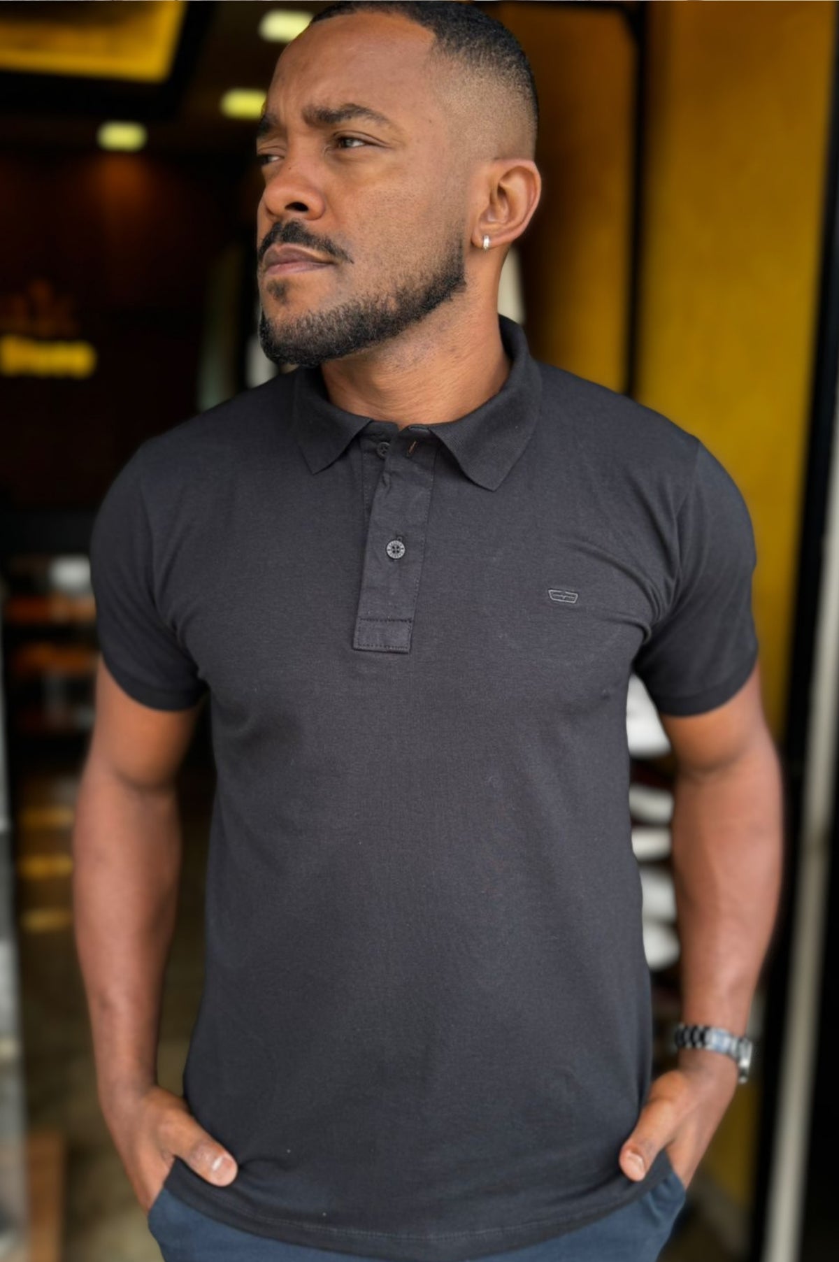 Polo Masculina Algodão com Elastano